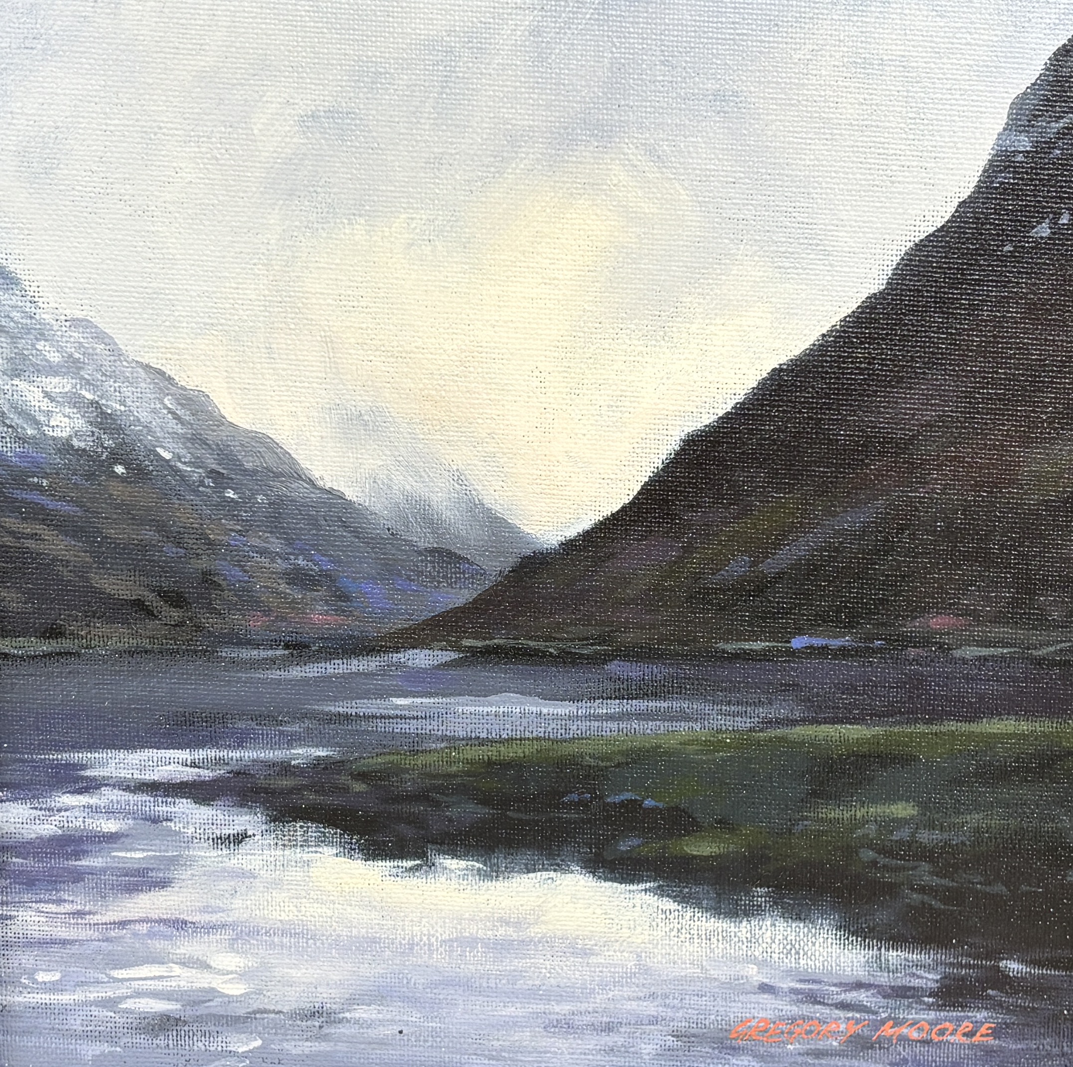 Gregory Moore (Irish, contemporary), acrylic on board, 'Spring Snow', signed, 22 x 21cm